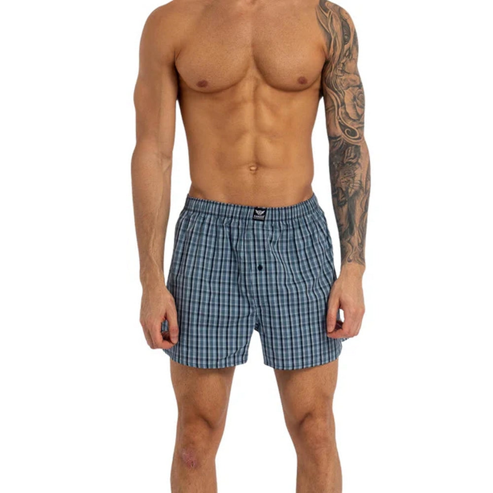 Blue - Back - Kandor Mens Hexster Woven Boxer Shorts (Pack of 6)