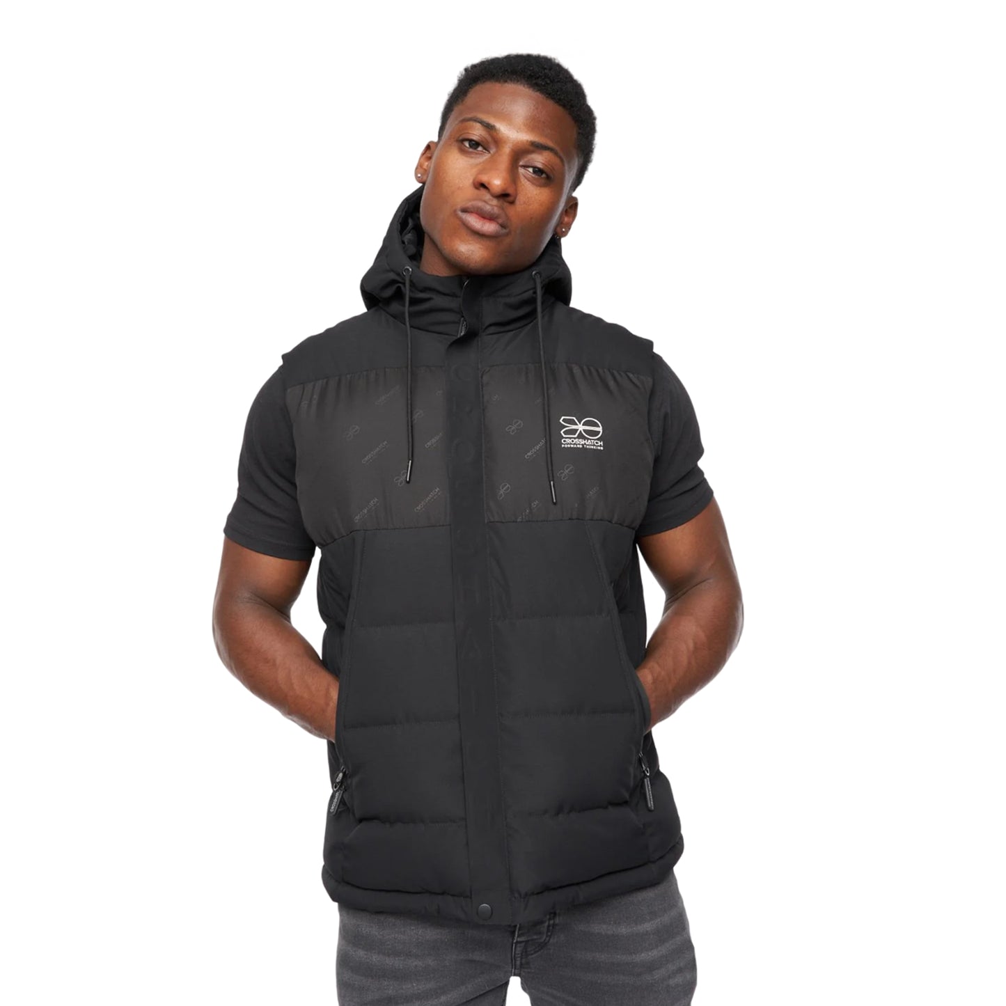 Black - Front - Crosshatch Mens Kremlins Embossed Gilet