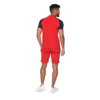 Red - Back - Crosshatch Mens Mentella Top & Shorts Set