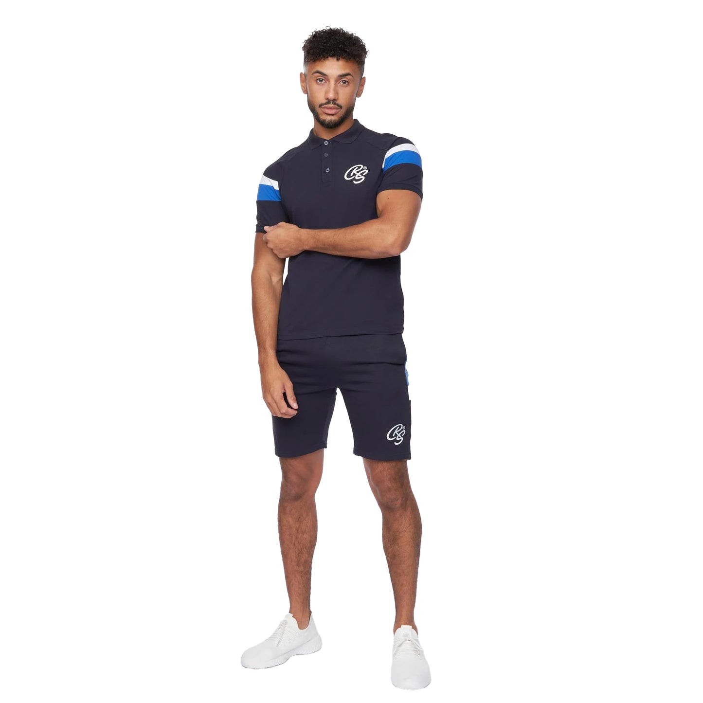 Navy - Front - Crosshatch Mens Maxmore Top & Shorts Set