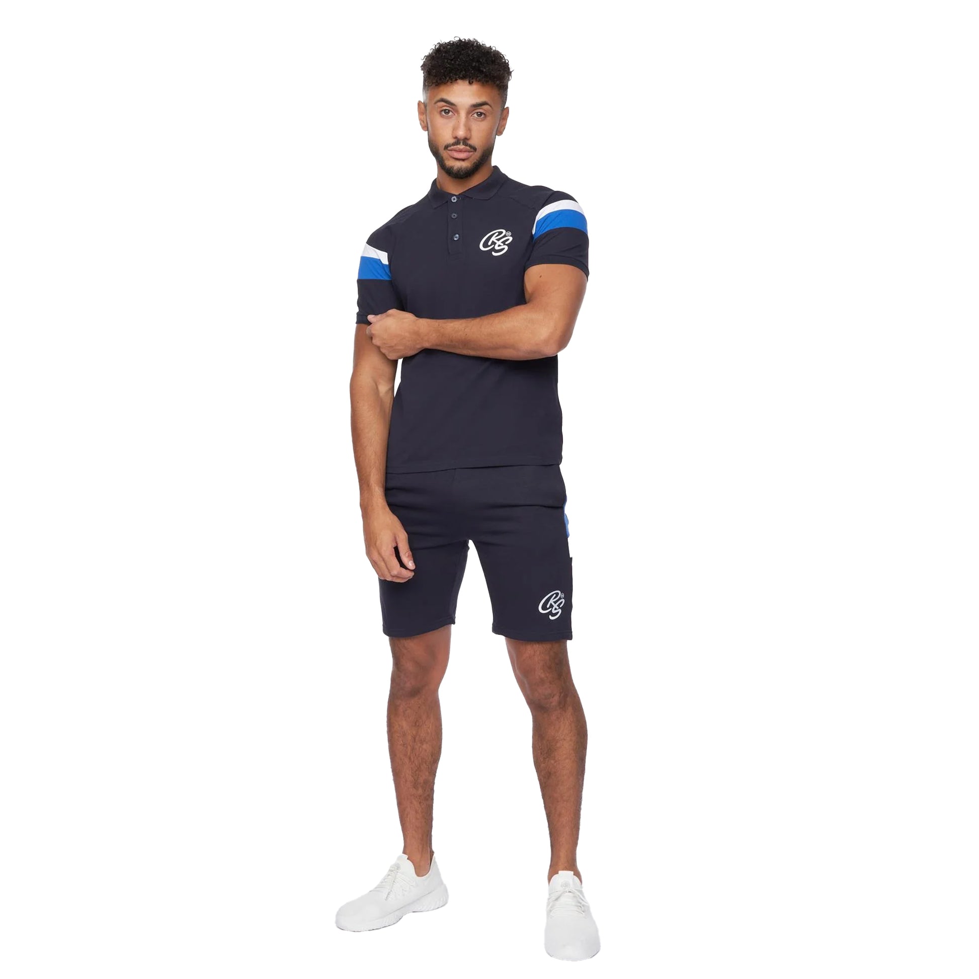 Navy - Front - Crosshatch Mens Maxmore Top & Shorts Set