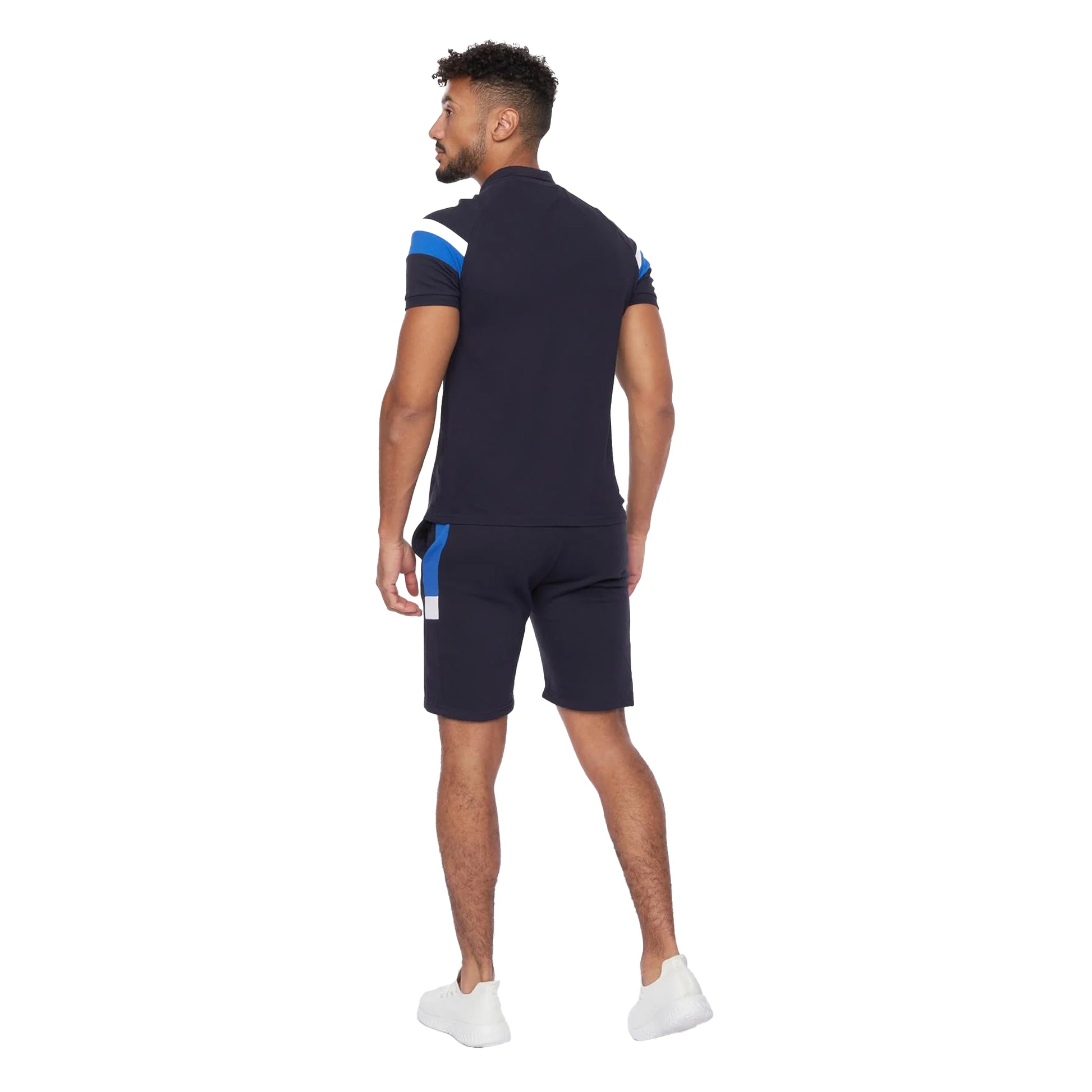 Navy - Back - Crosshatch Mens Maxmore Top & Shorts Set