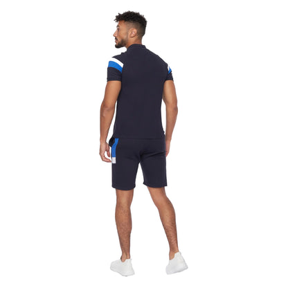 Navy - Back - Crosshatch Mens Maxmore Top & Shorts Set