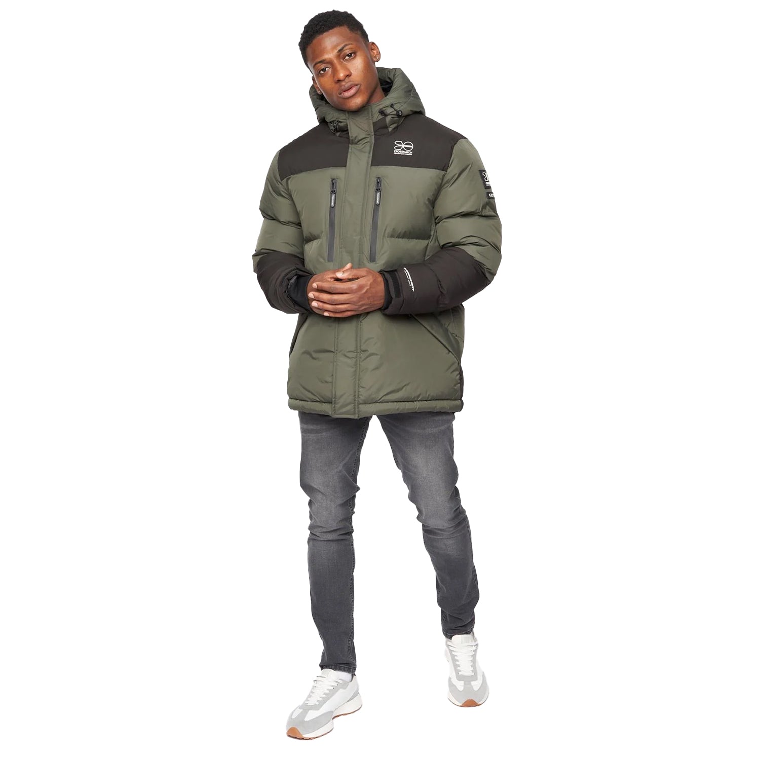 Olive - Close up - Crosshatch Mens Squadage Panelled Jacket