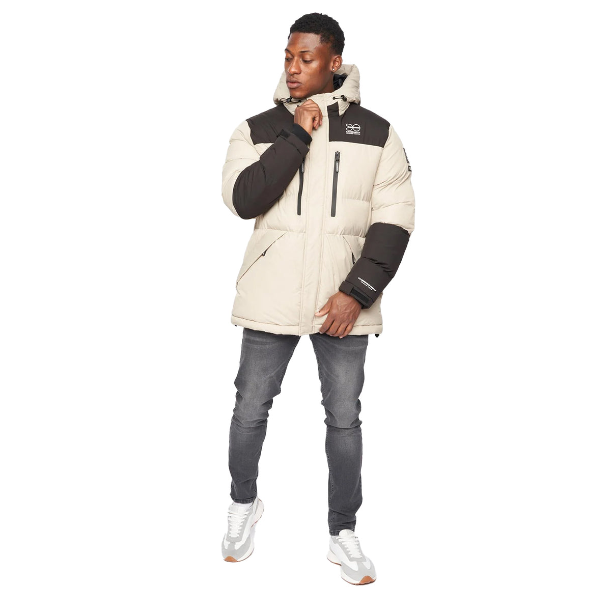 Stone - Close up - Crosshatch Mens Squadage Panelled Jacket