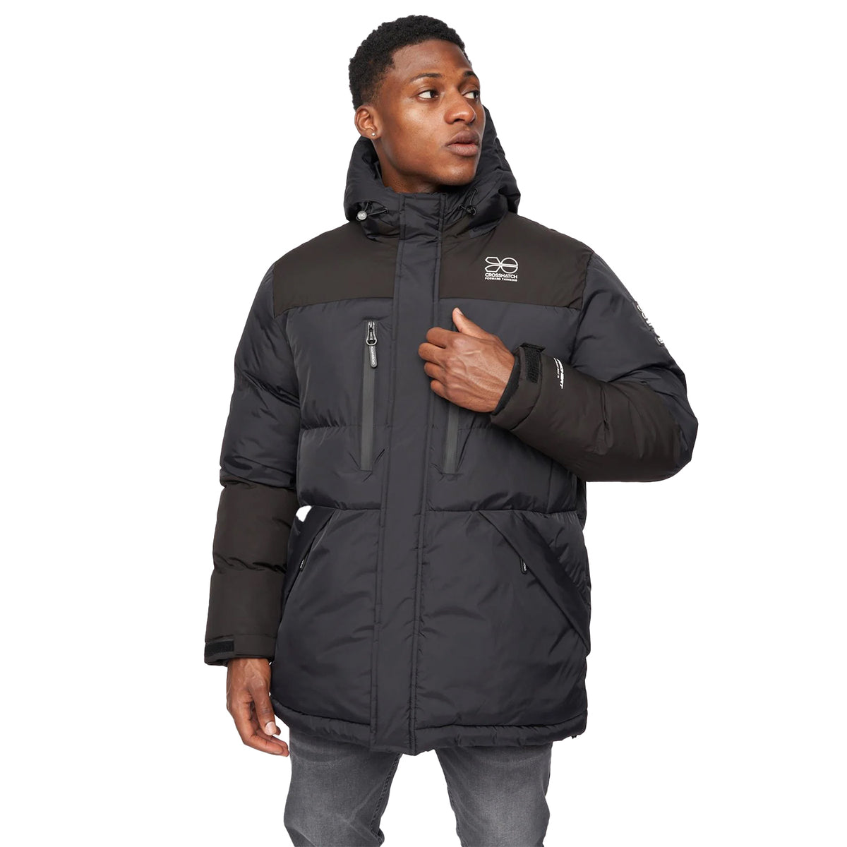 Black - Front - Crosshatch Mens Squadage Panelled Jacket