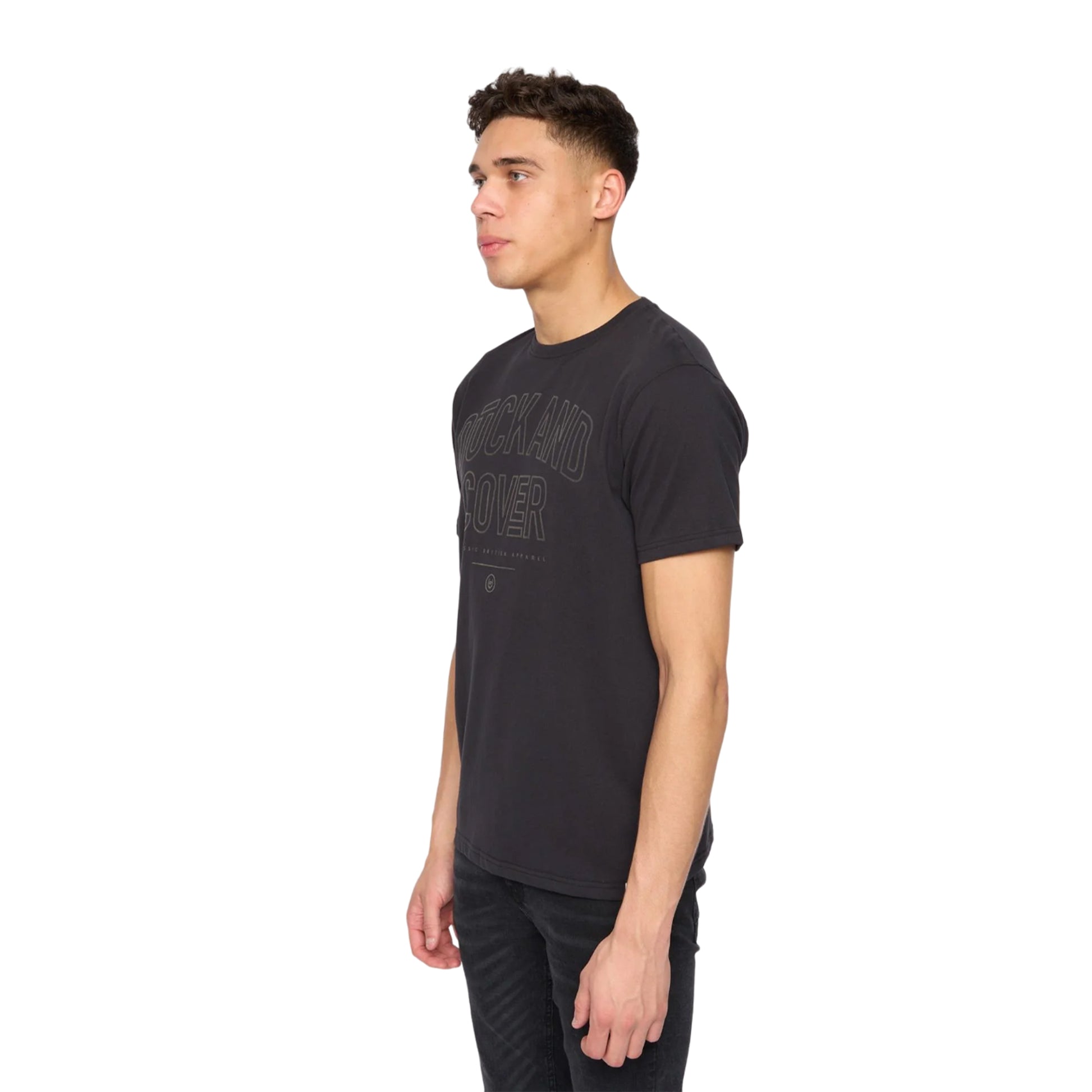 Black - Side - Duck and Cover Mens Lemonport T-Shirt