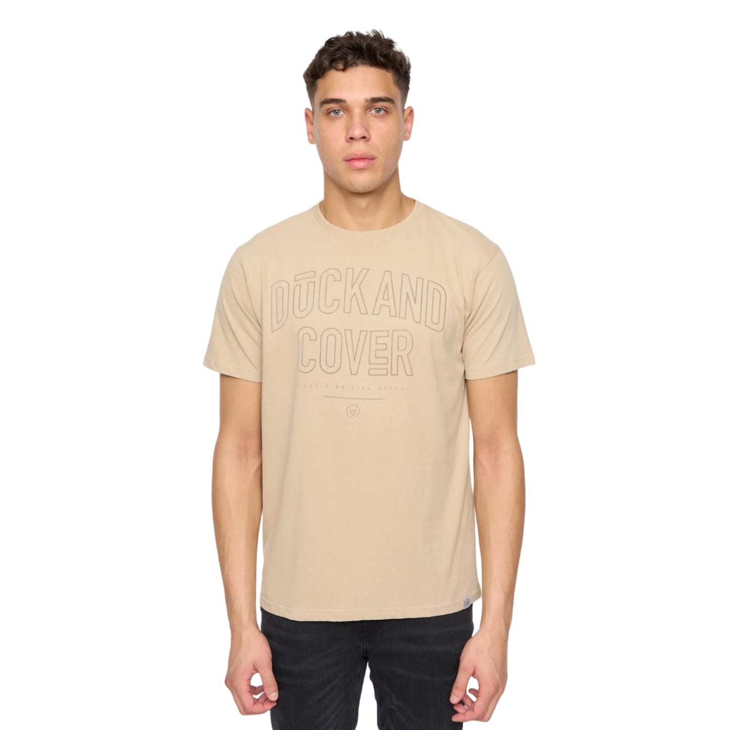 Greige - Front - Duck and Cover Mens Lemonport T-Shirt