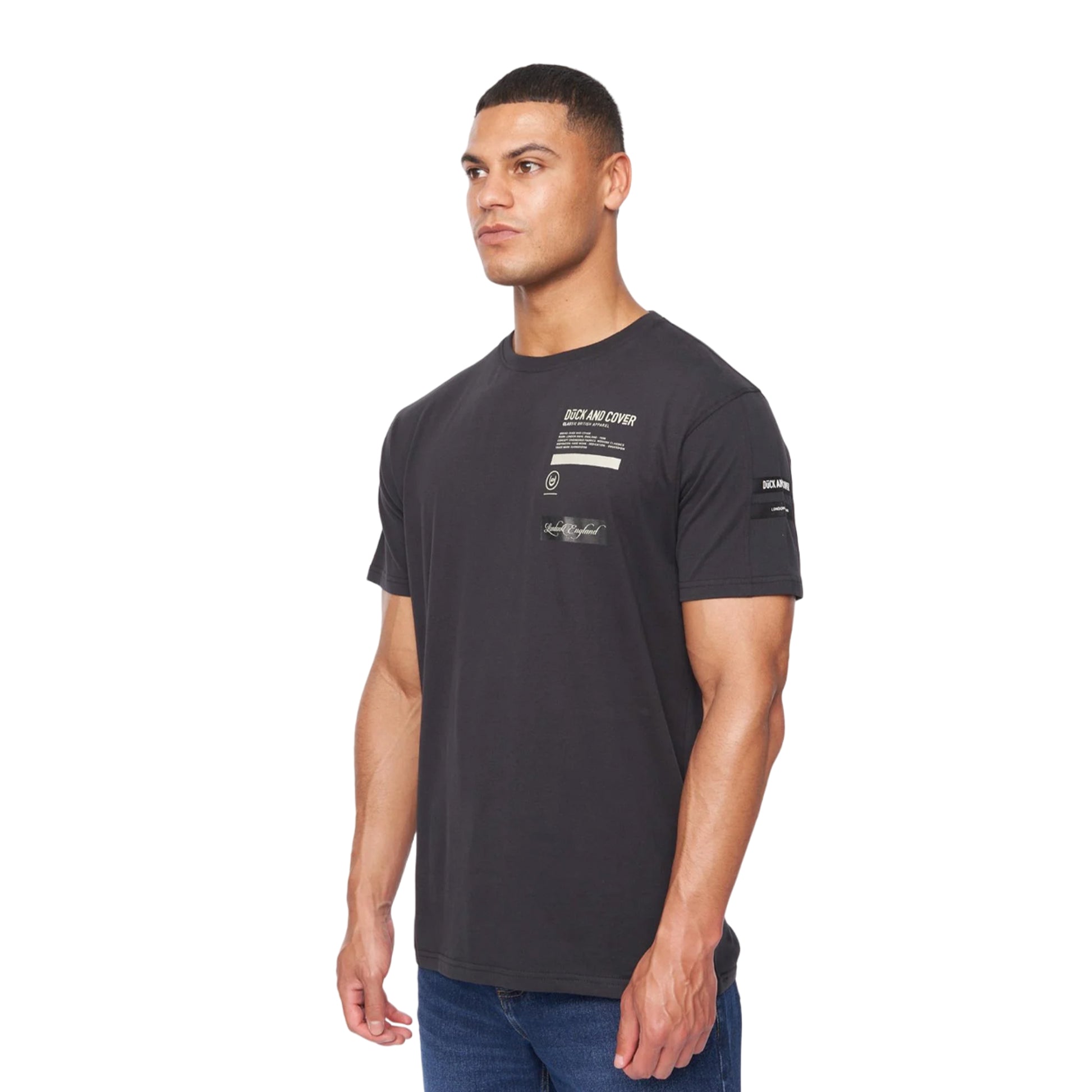 Black - Side - Duck and Cover Mens Jennerkins T-Shirt