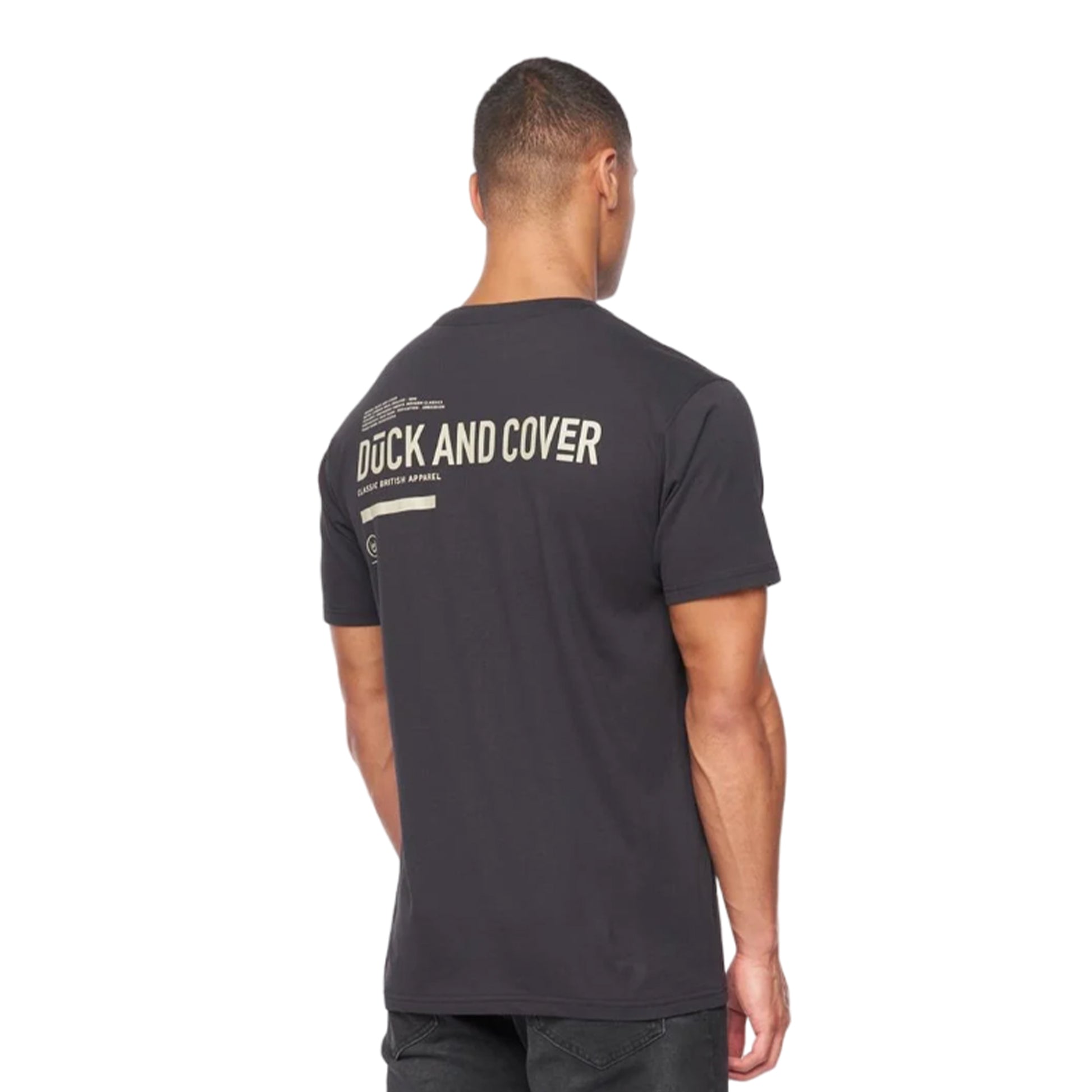 Black - Back - Duck and Cover Mens Heningys T-Shirt