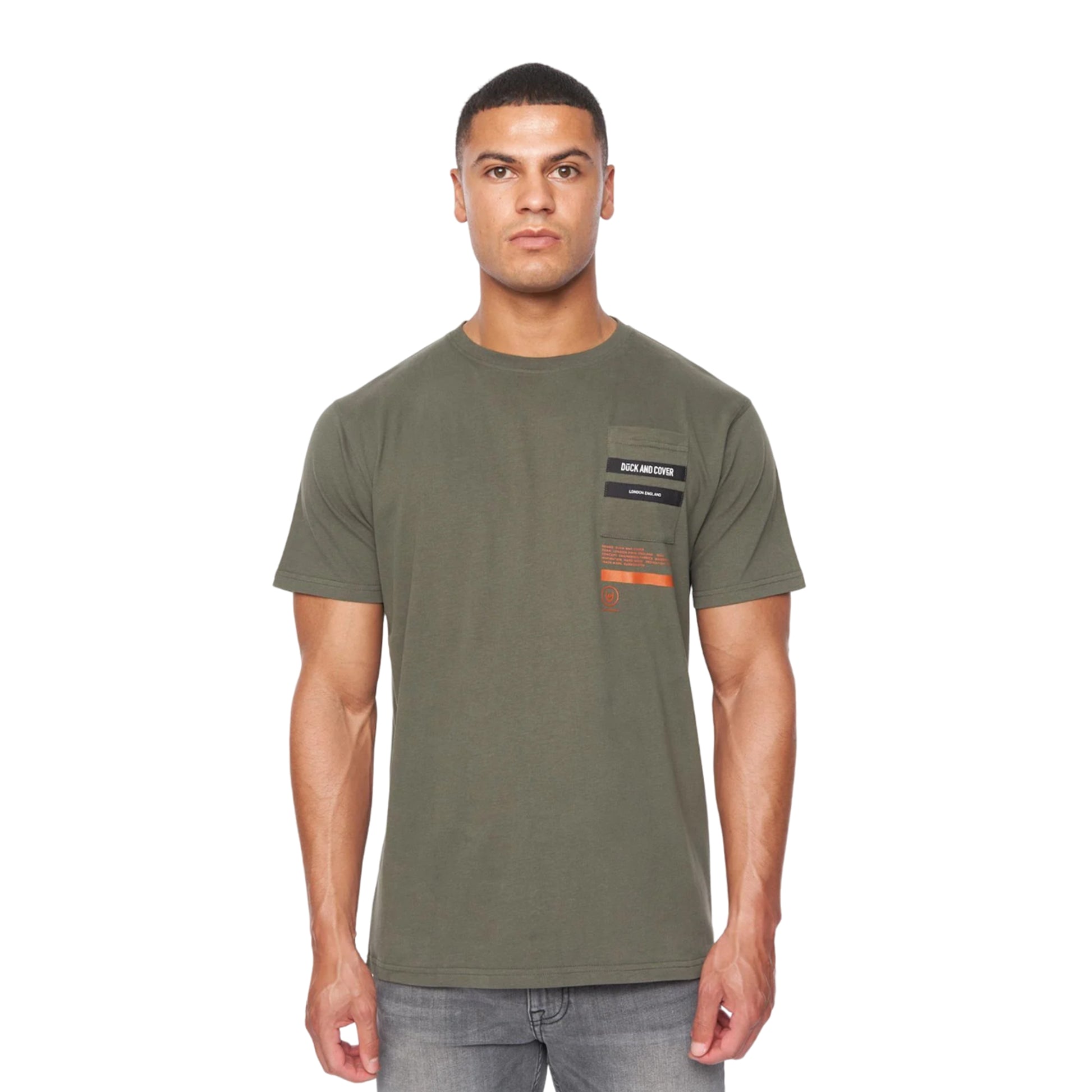 Dark Olive - Front - Duck and Cover Mens Heningys T-Shirt