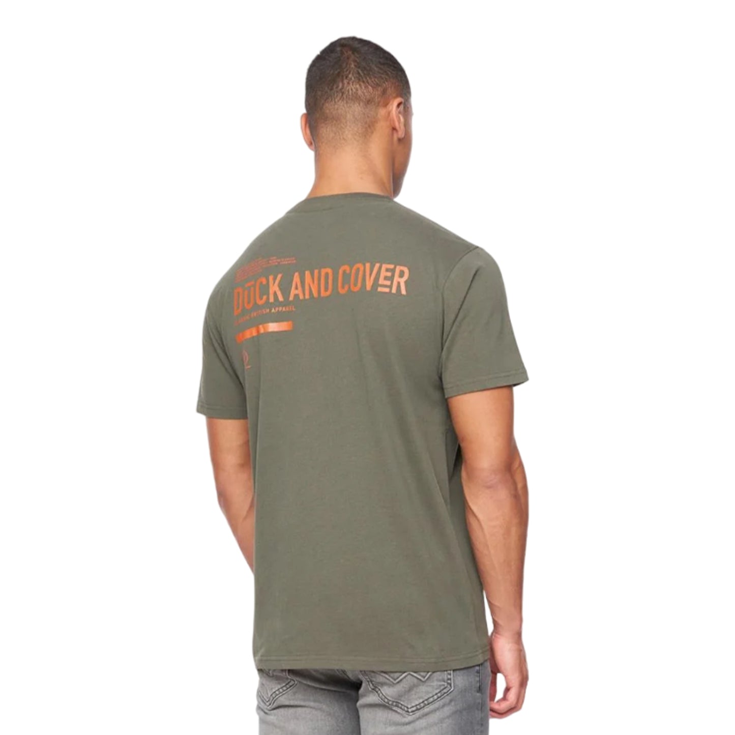 Dark Olive - Back - Duck and Cover Mens Heningys T-Shirt