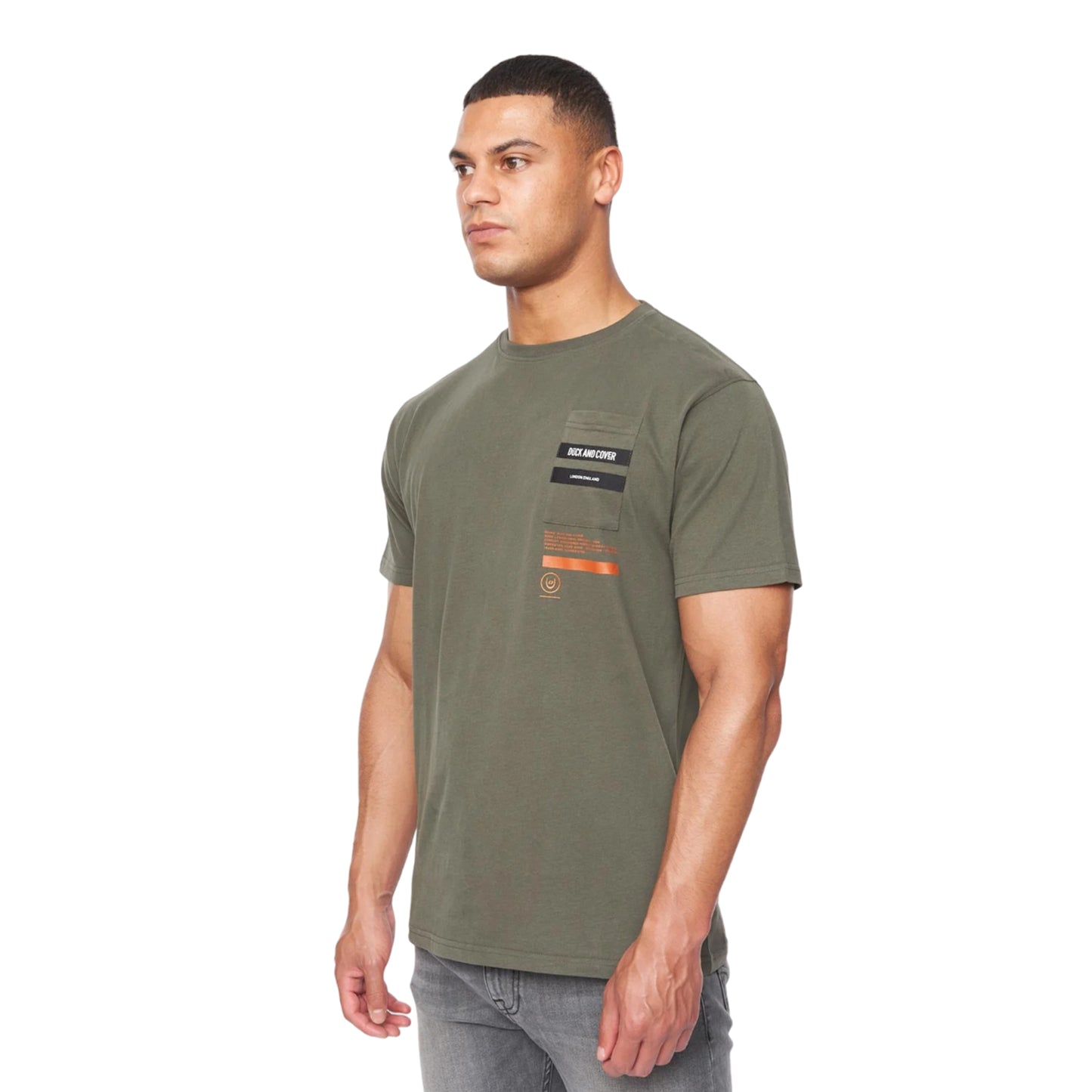Dark Olive - Side - Duck and Cover Mens Heningys T-Shirt