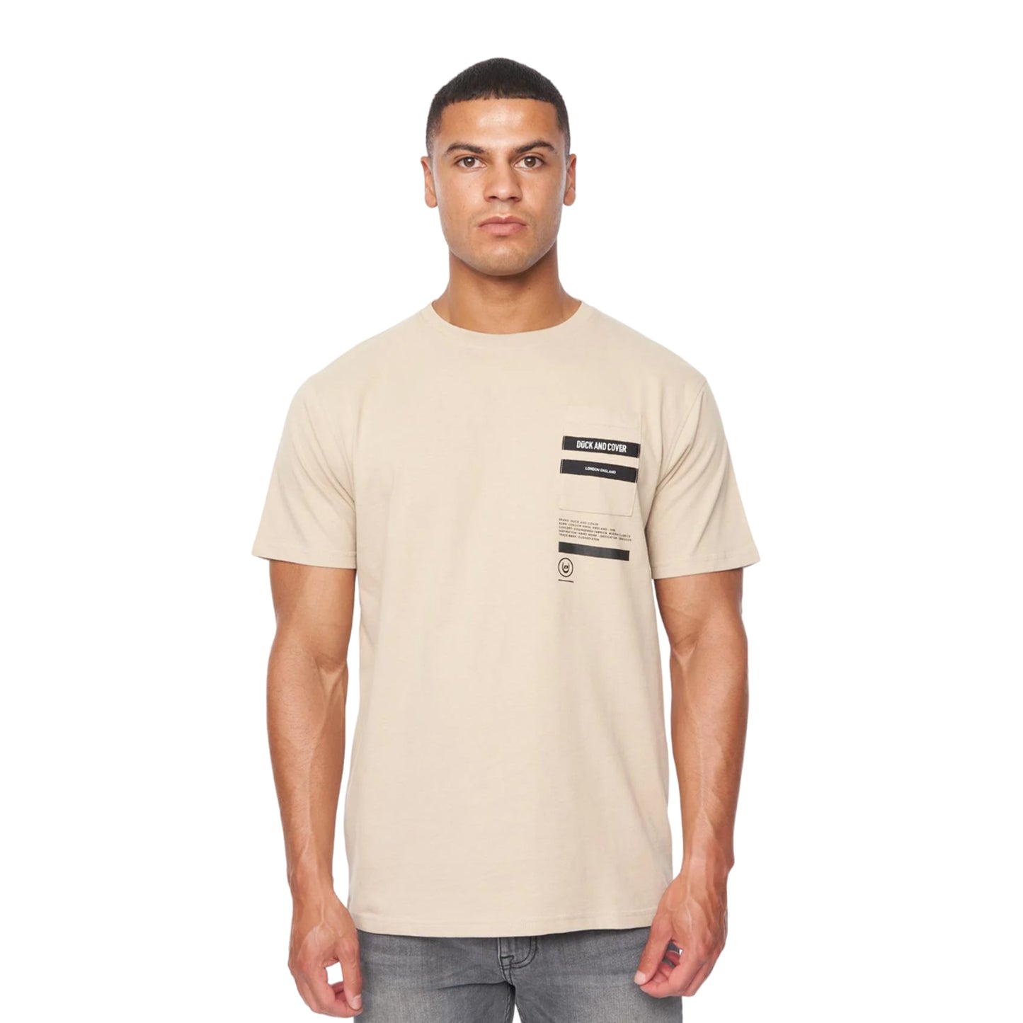 Greige - Front - Duck and Cover Mens Heningys T-Shirt