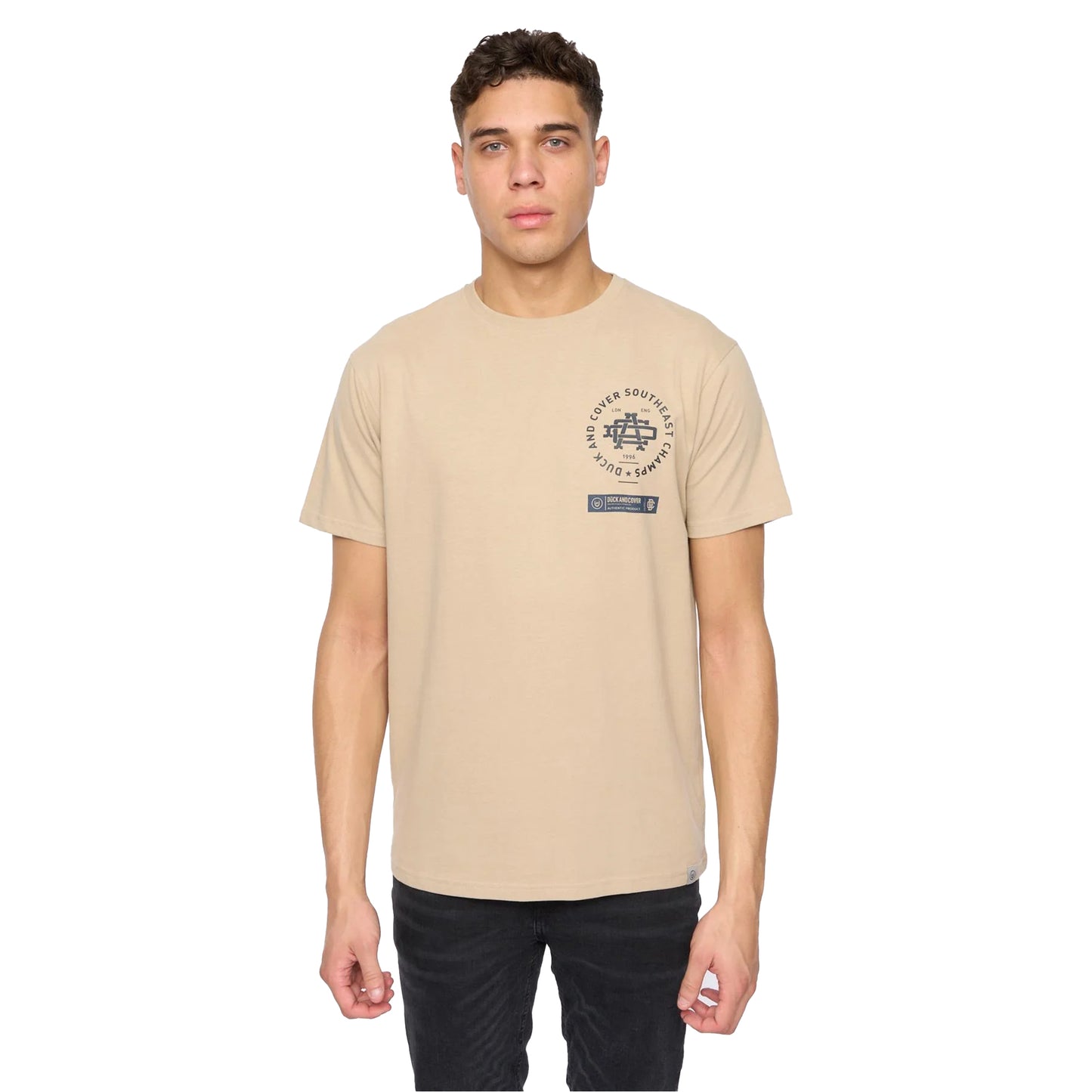 Greige - Front - Duck and Cover Mens Chellforth T-Shirt