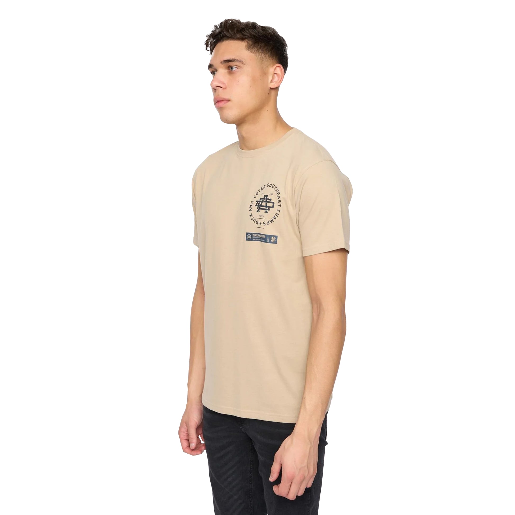 Greige - Side - Duck and Cover Mens Chellforth T-Shirt