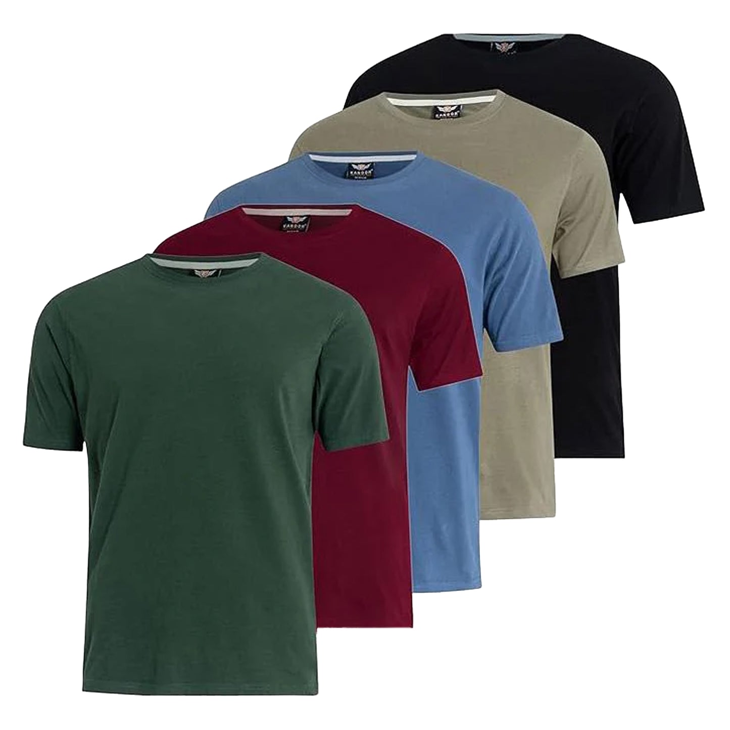 Green-Black-Multicoloured - Front - Kandor Mens Dovar T-Shirt (Pack Of 5)