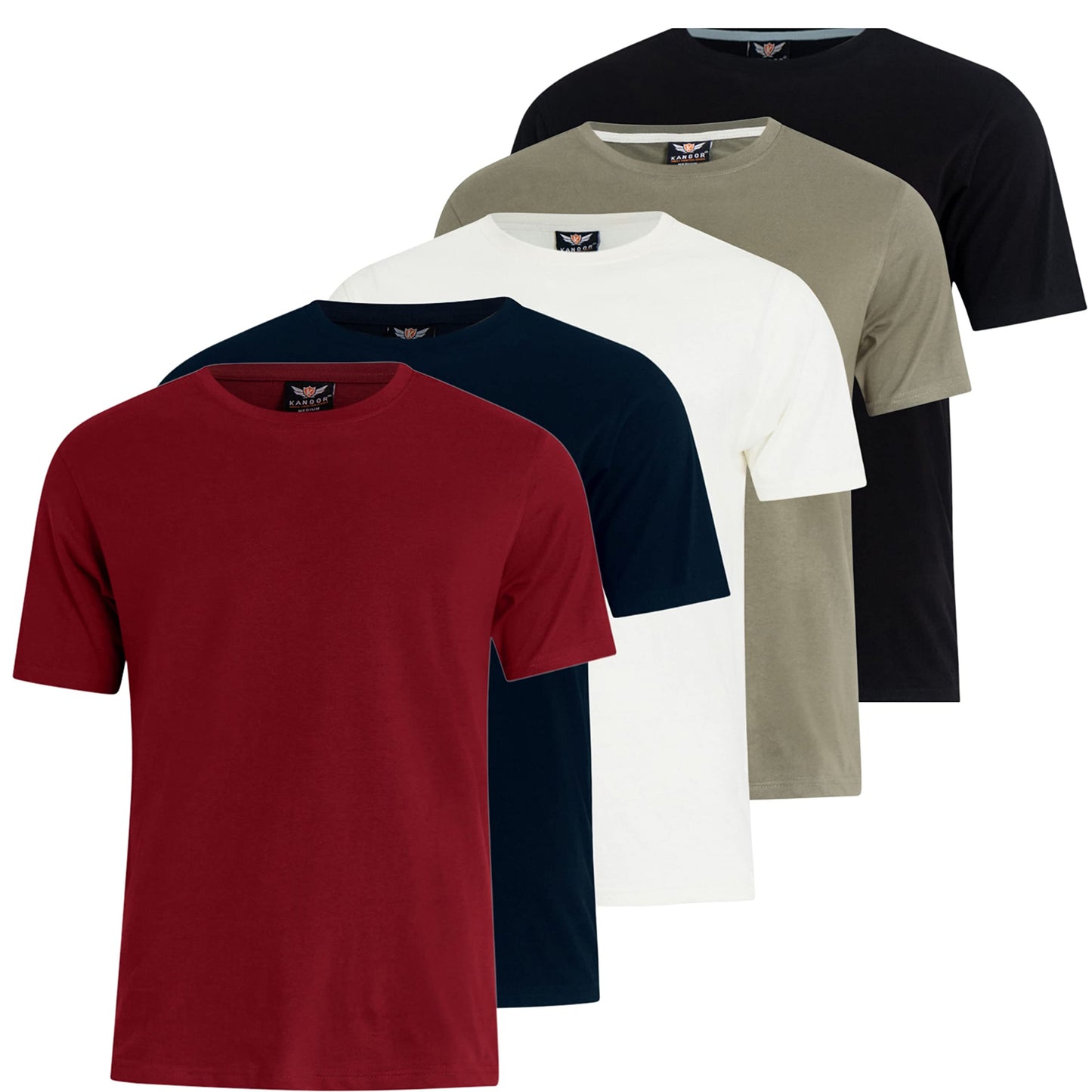 Multicoloured-Red - Front - Kandor Mens Dovar T-Shirt (Pack Of 5)
