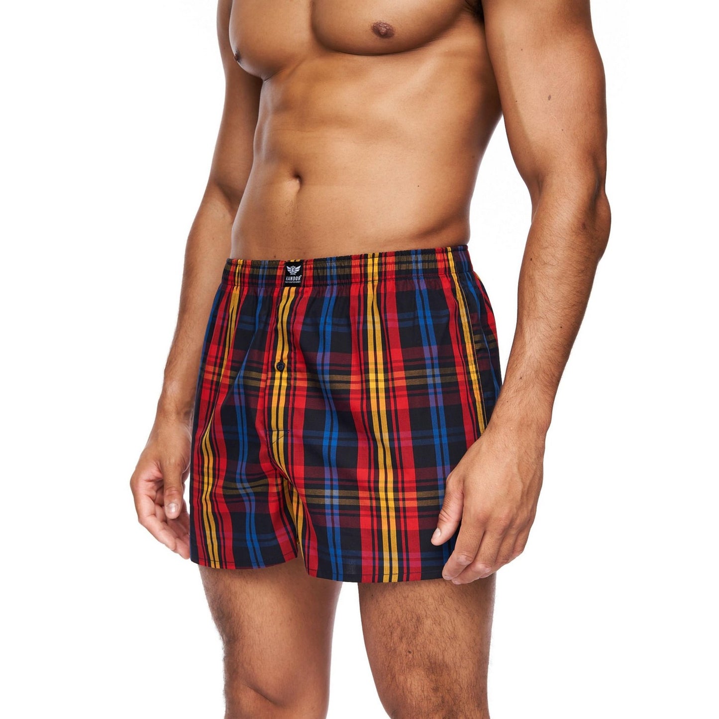 Multicoloured - Back - Kandor Mens Hexster Checked Woven Boxer Shorts (Pack of 6)