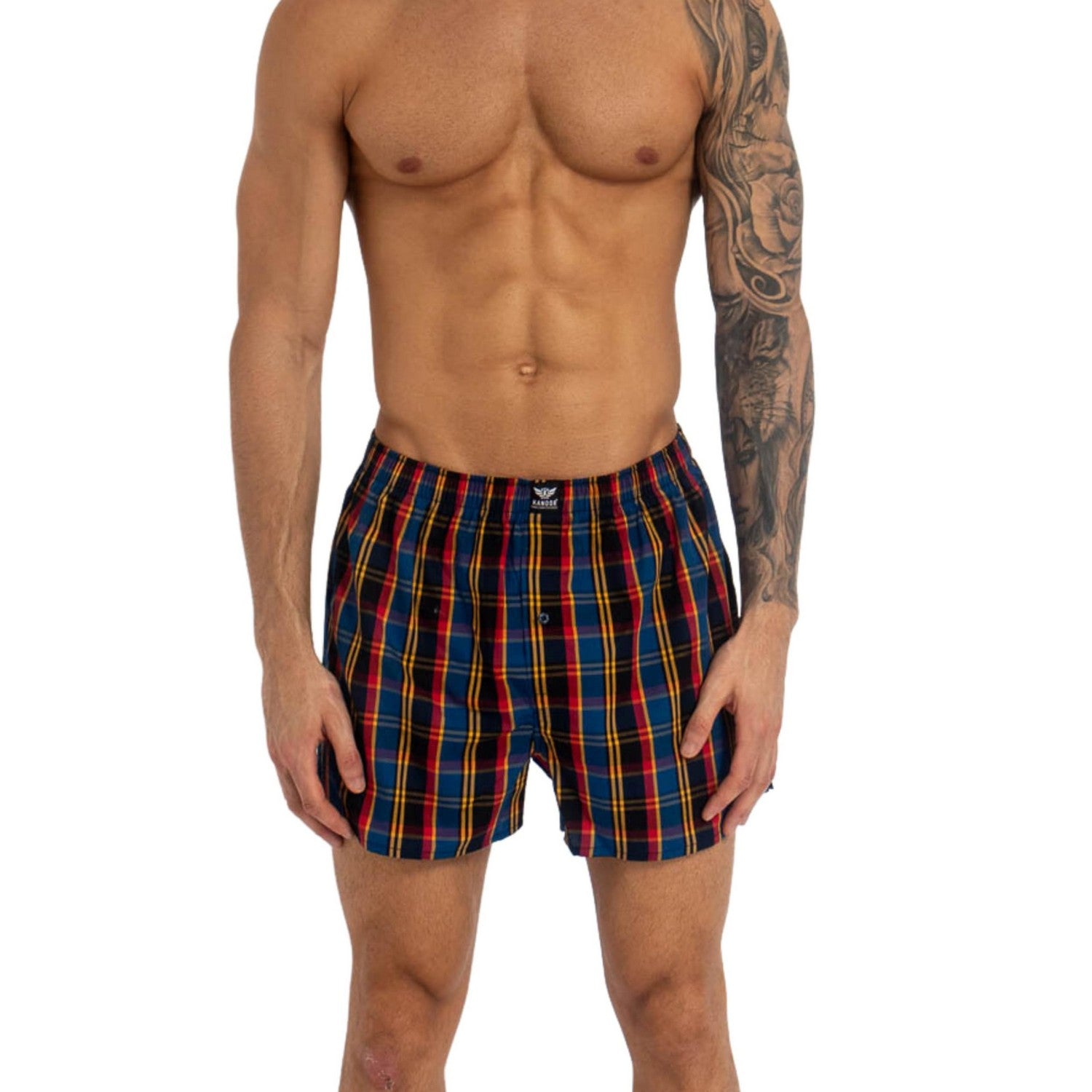 Multicoloured - Side - Kandor Mens Hexster Checked Woven Boxer Shorts (Pack of 6)