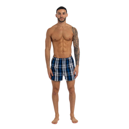 Multicoloured - Close up - Kandor Mens Hexster Checked Woven Boxer Shorts (Pack of 6)