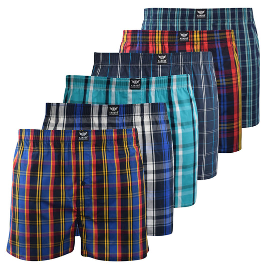 Multicoloured - Front - Kandor Mens Hexster Checked Woven Boxer Shorts (Pack of 6)