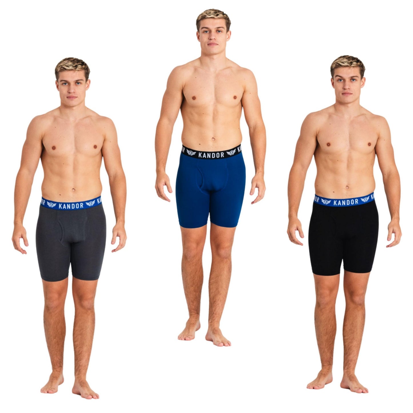 Black-Blue - Back - Kandor Mens Bambuso Boxer Shorts (Pack Of 3)