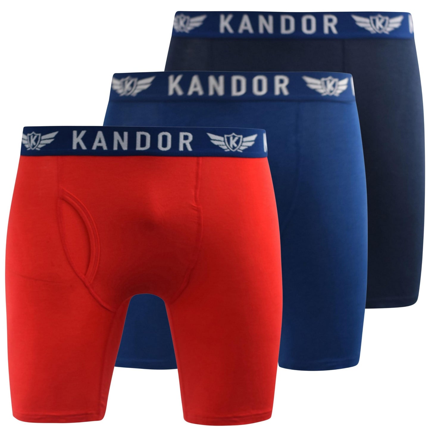 Blue-Red - Front - Kandor Mens Bambuso Boxer Shorts (Pack Of 3)