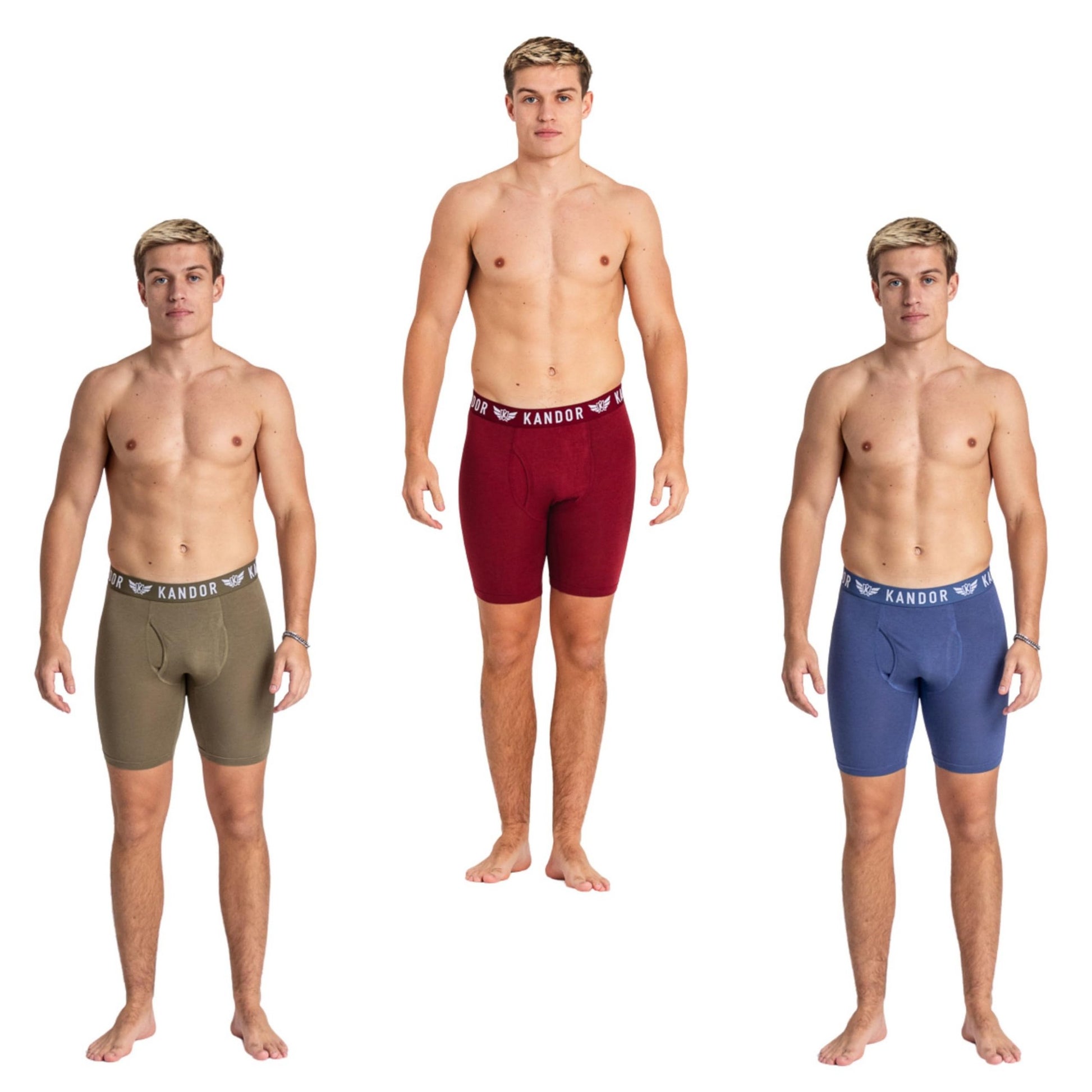 Olive-Red - Back - Kandor Mens Bambuso Boxer Shorts (Pack Of 3)