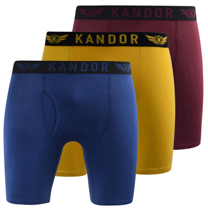 Yellow-Wine - Front - Kandor Mens Bambuso Boxer Shorts (Pack Of 3)