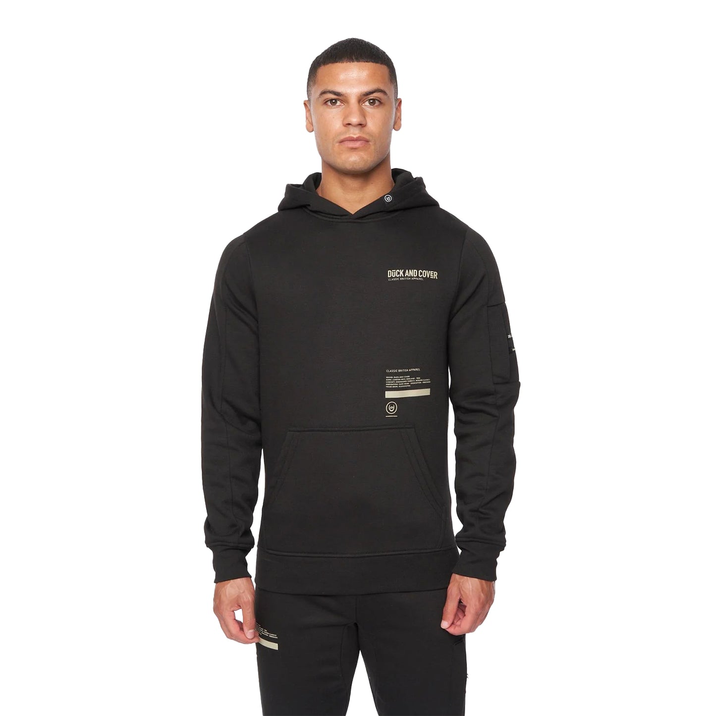 Black - Side - Duck and Cover Mens Heningys Hoodie And Joggers Set