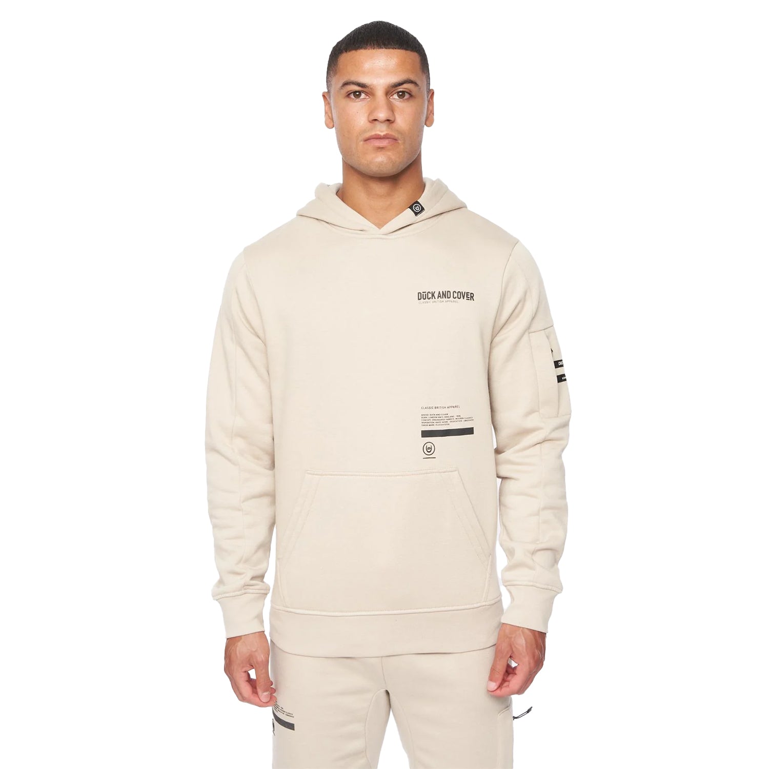 Greige - Side - Duck and Cover Mens Heningys Hoodie And Joggers Set