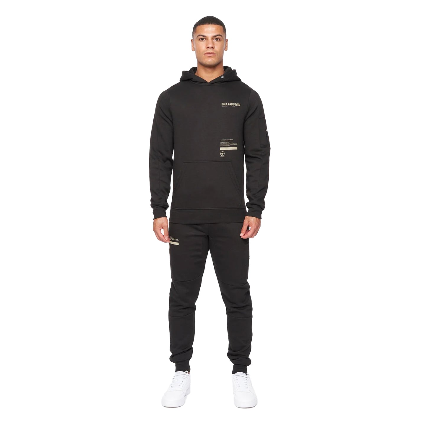 Black - Front - Duck and Cover Mens Heningys Hoodie And Joggers Set