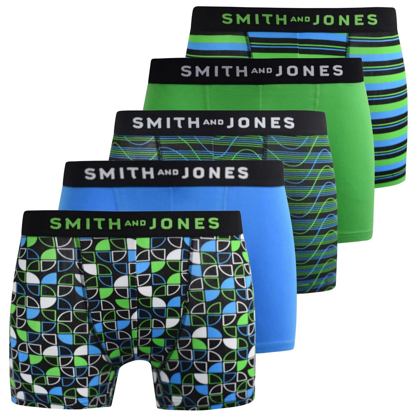 Green-Blue-Black - Front - Smith & Jones Mens Riggon Assorted Designs Boxer Shorts (Pack of 5)