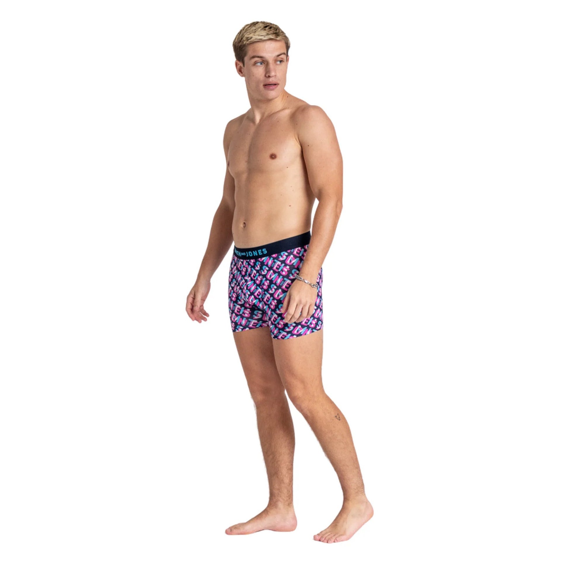 Blue-Pink - Close up - Smith & Jones Mens Taden Assorted Designs Boxer Shorts (Pack of 7)