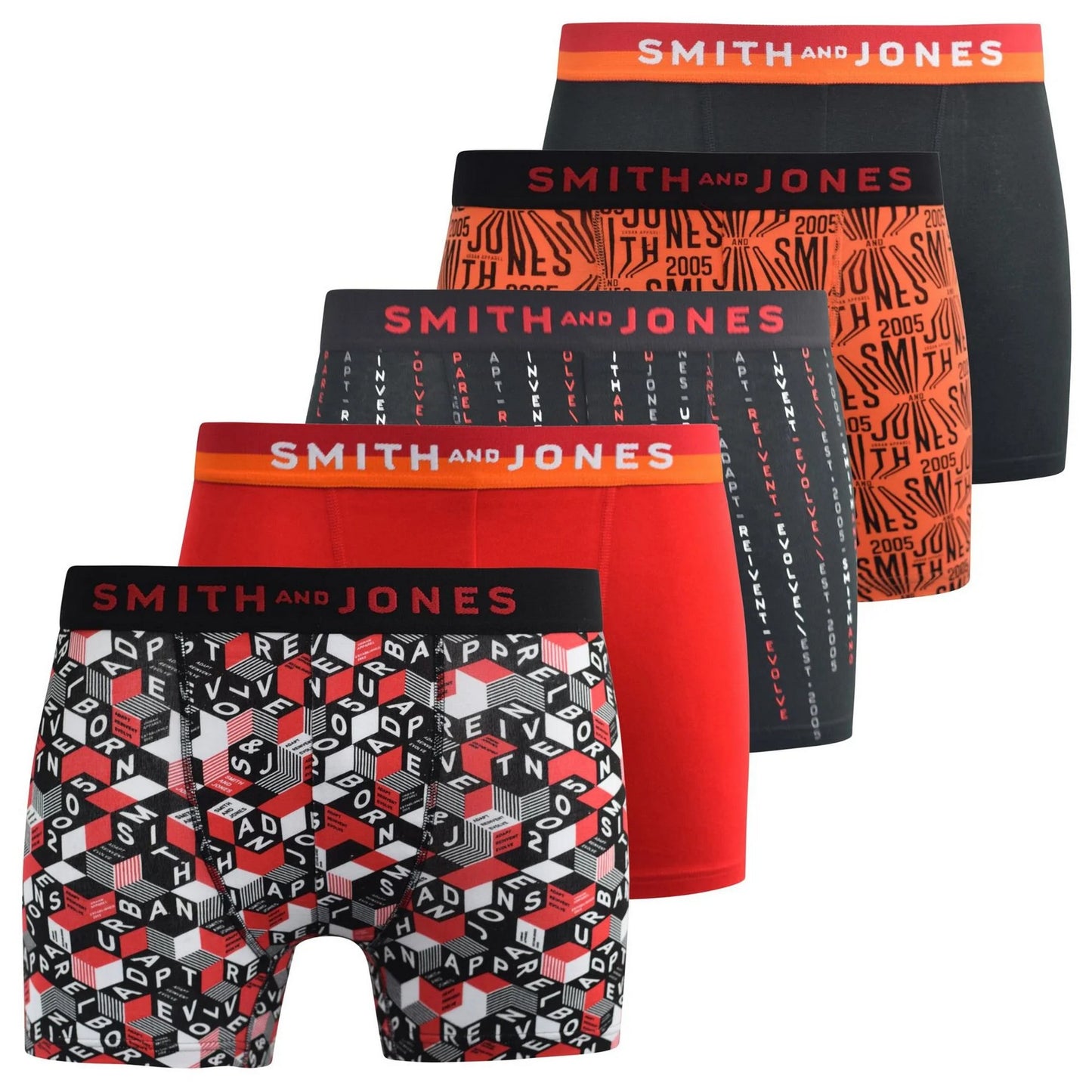 Multicoloured - Front - Smith & Jones Mens Brevin Boxer Shorts (Pack of 5)