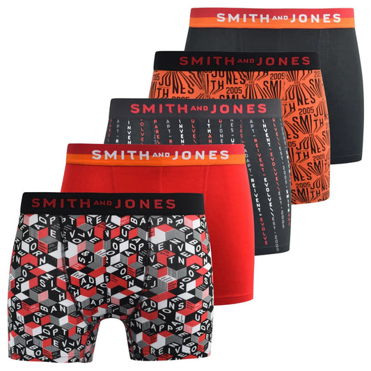 Multicoloured - Front - Smith & Jones Mens Brevin Boxer Shorts (Pack of 5)