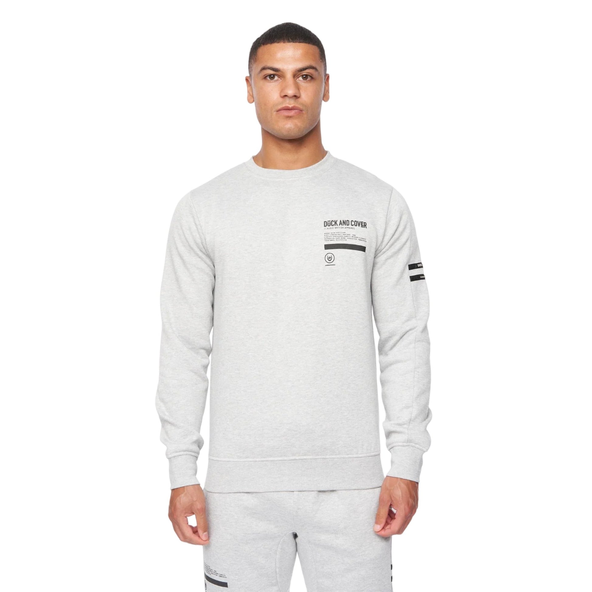 Grey Marl - Side - Duck and Cover Mens Jennerkins Crew Neck Sweatshirt & Jogging Bottoms