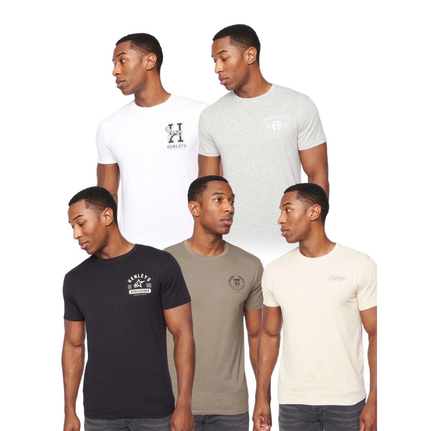 Multicoloured - Front - Henleys Mens Bayard T-Shirt (Pack of 5)