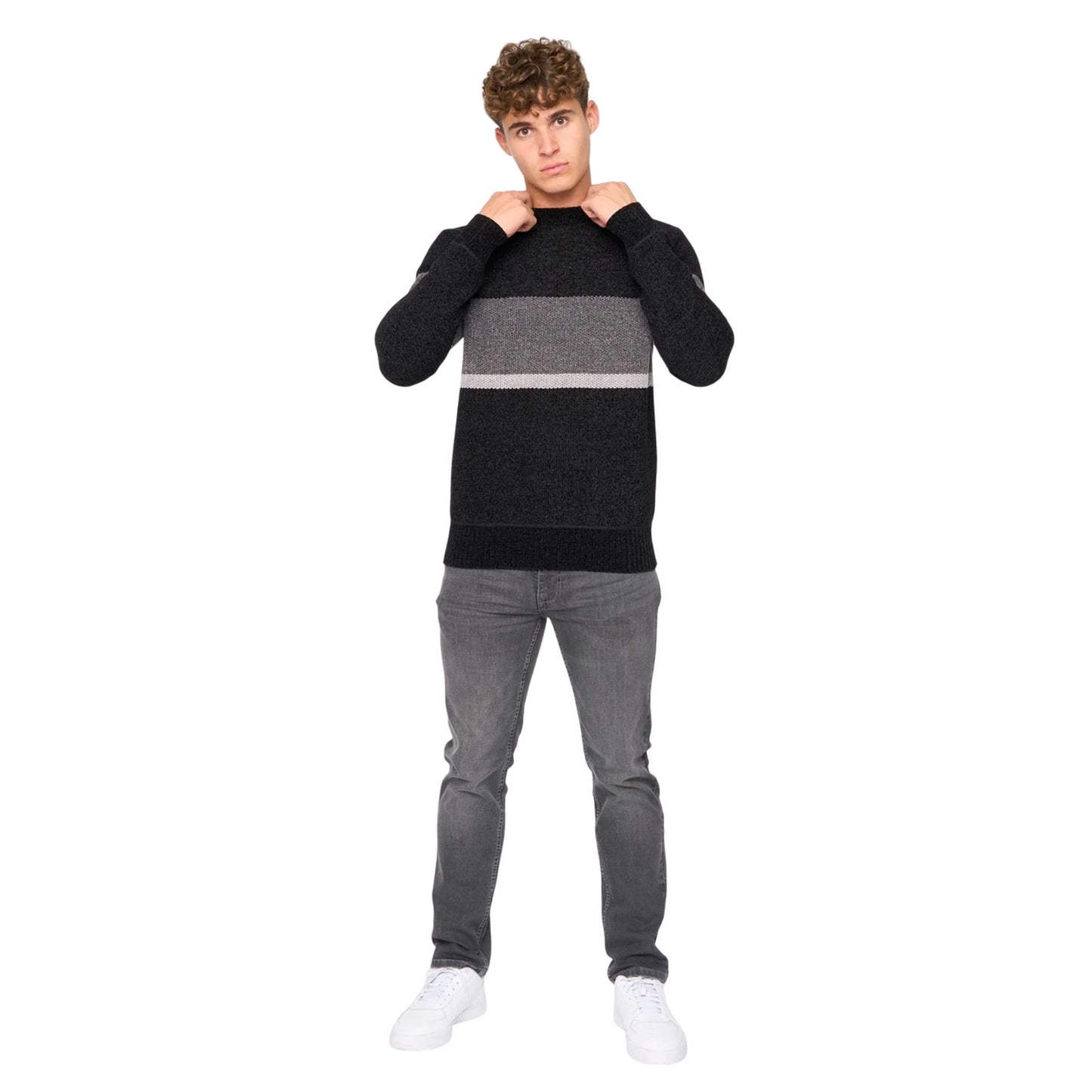Black - Side - Bewley & Ritch Mens Kirkman Knitted Crew Neck Sweatshirt