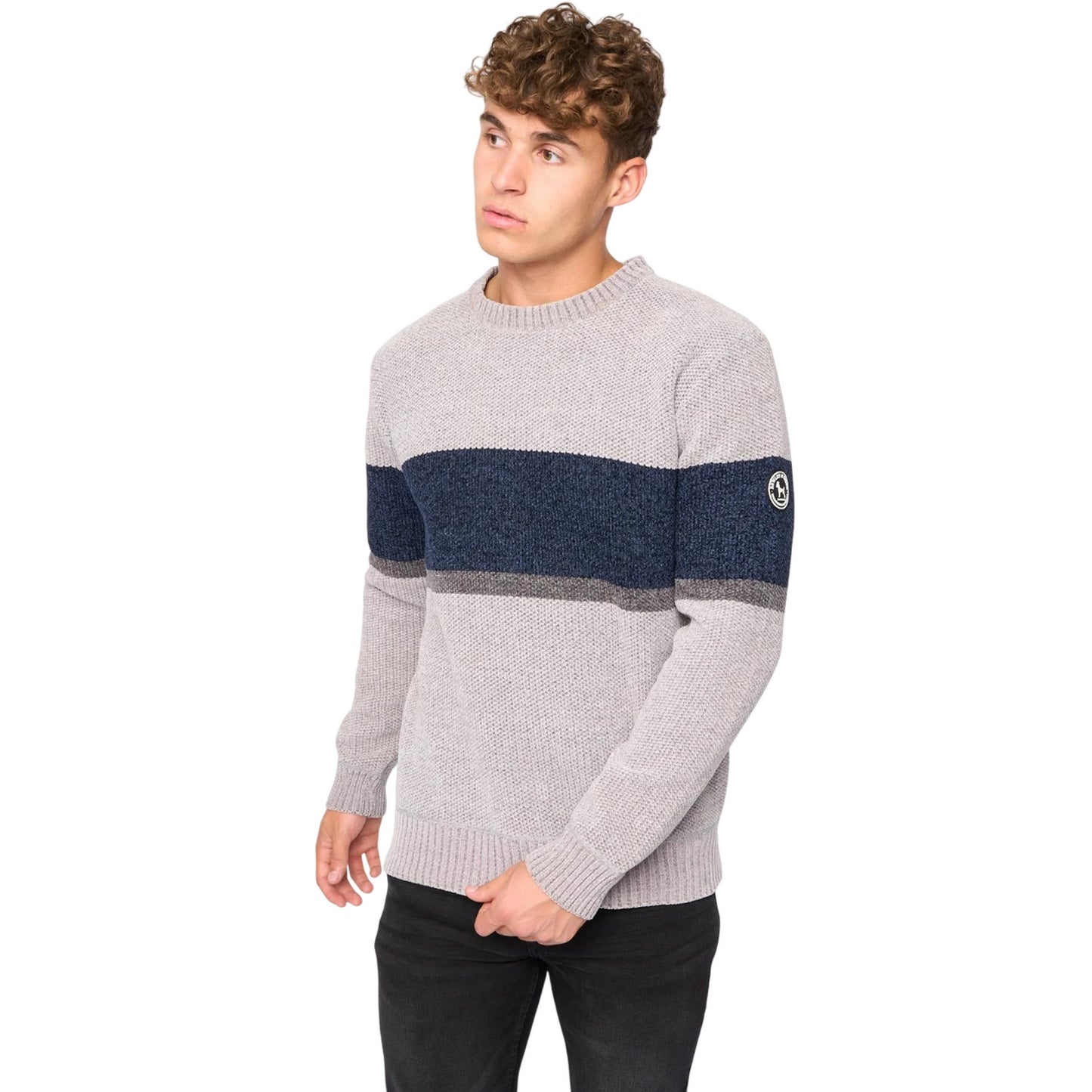 Light Grey - Front - Bewley & Ritch Mens Kirkman Knitted Crew Neck Sweatshirt