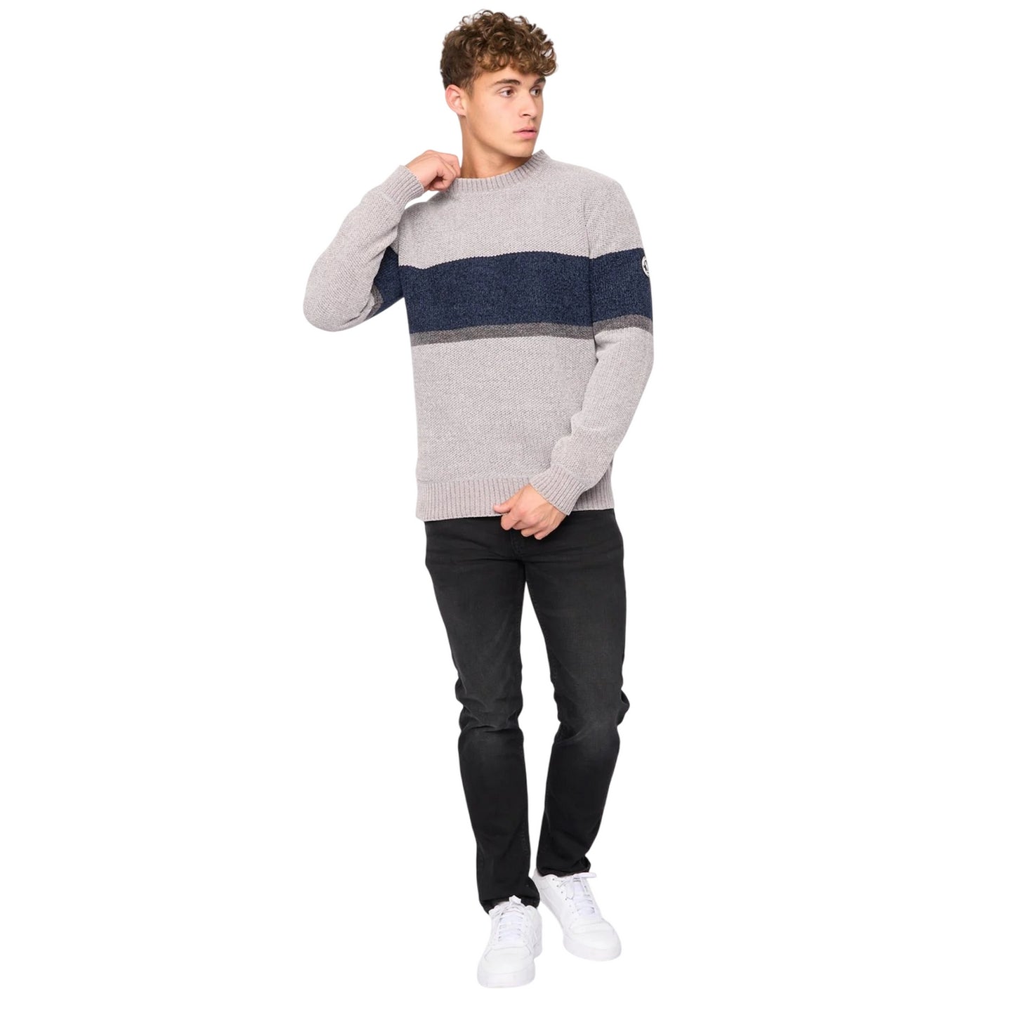 Light Grey - Side - Bewley & Ritch Mens Kirkman Knitted Crew Neck Sweatshirt