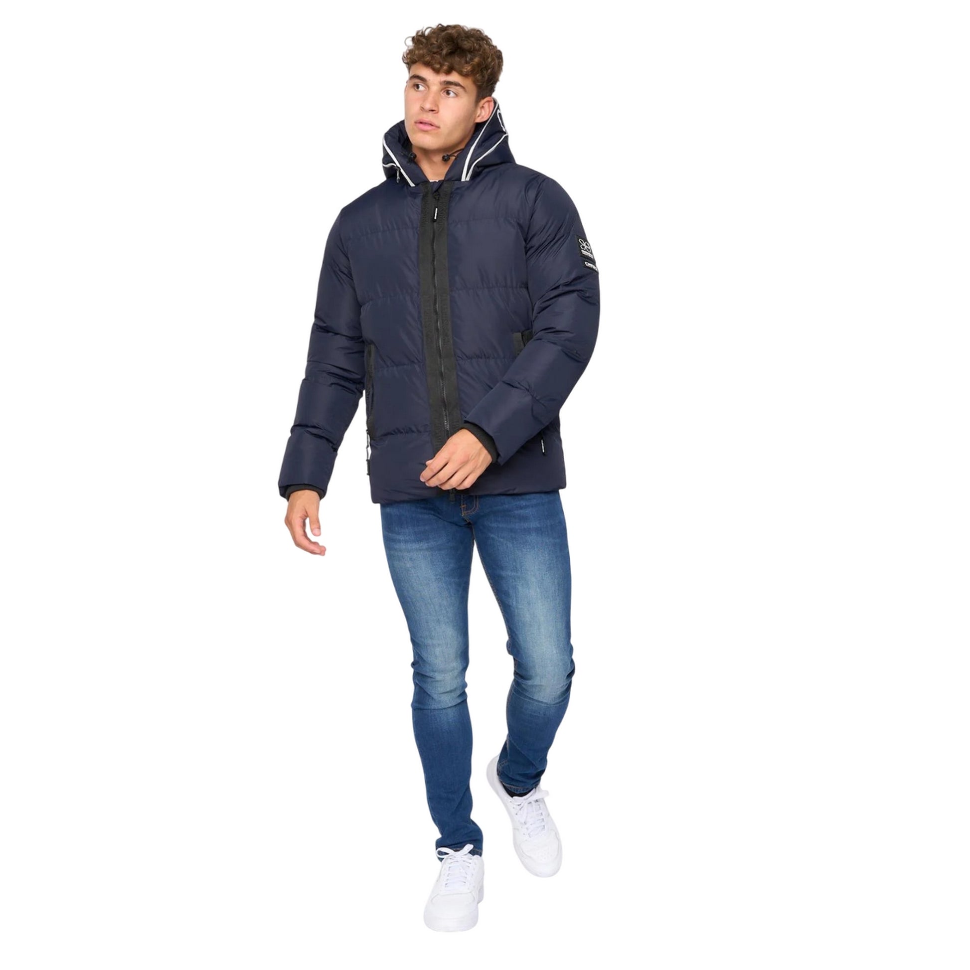 Navy - Side - Crosshatch Mens Sandbox Hooded Jacket