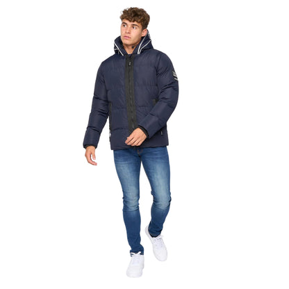Navy - Side - Crosshatch Mens Sandbox Hooded Jacket