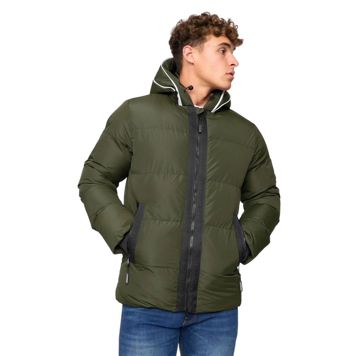 Olive - Front - Crosshatch Mens Sandbox Hooded Jacket