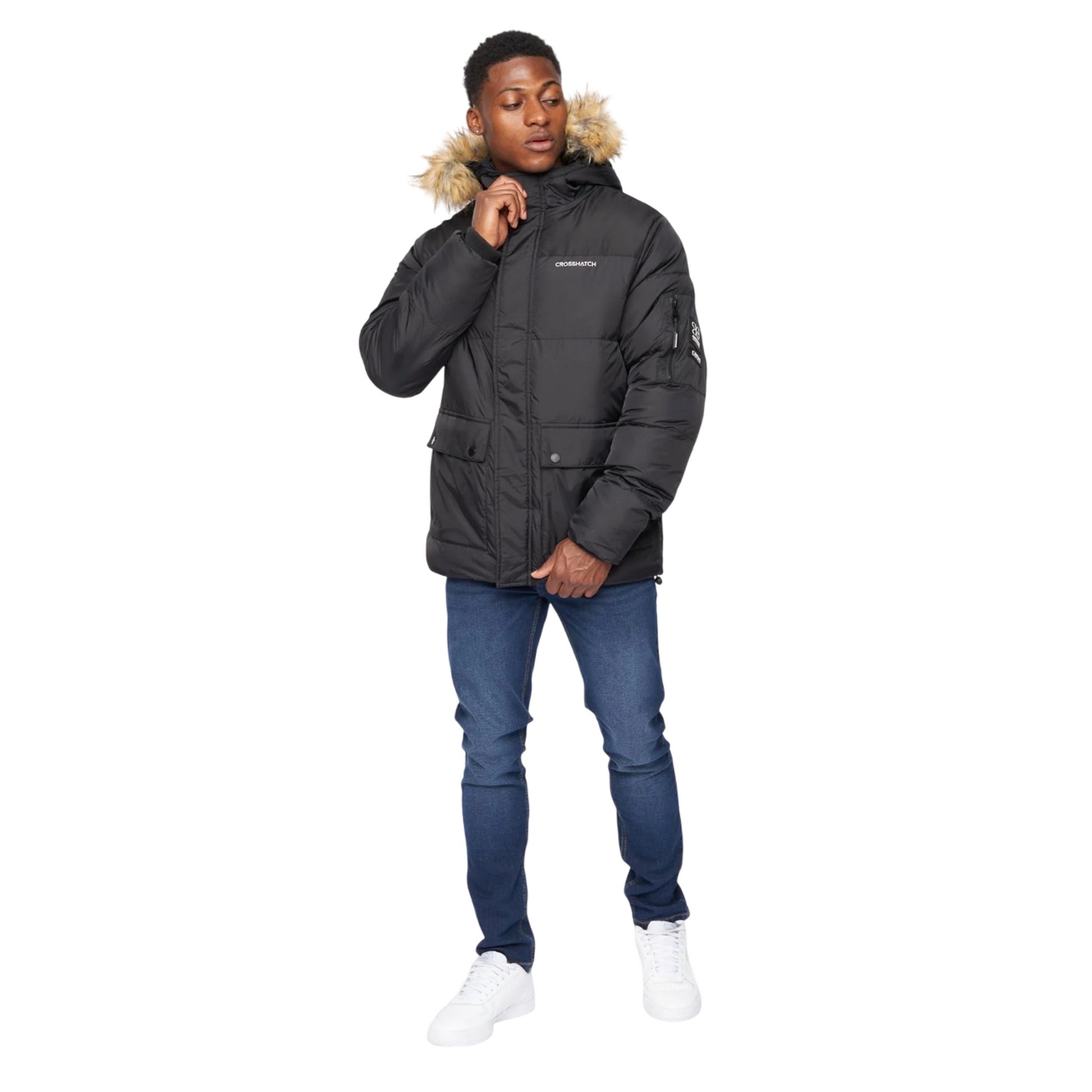 Black - Side - Crosshatch Mens Bentlays Hooded Jacket