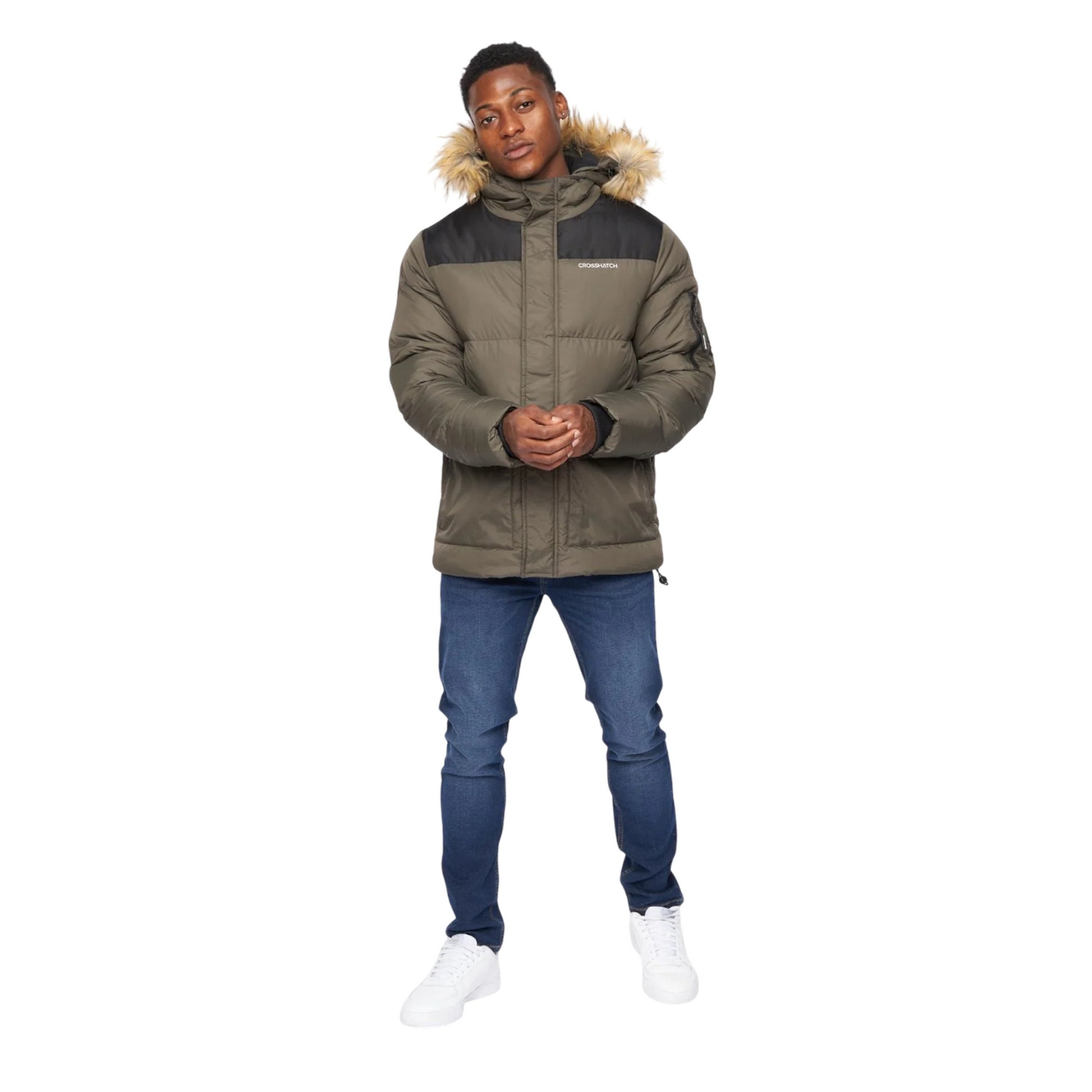 Olive - Side - Crosshatch Mens Bentlays Hooded Jacket