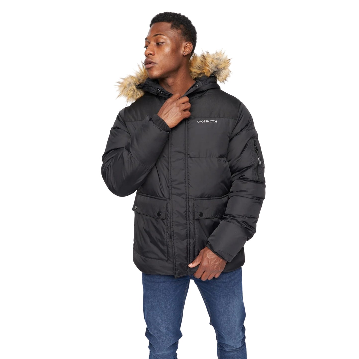 Black - Front - Crosshatch Mens Bentlays Hooded Jacket