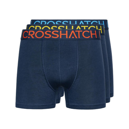 Navy - Front - Crosshatch Mens Chasma Plain Boxer Shorts (Pack of 3)