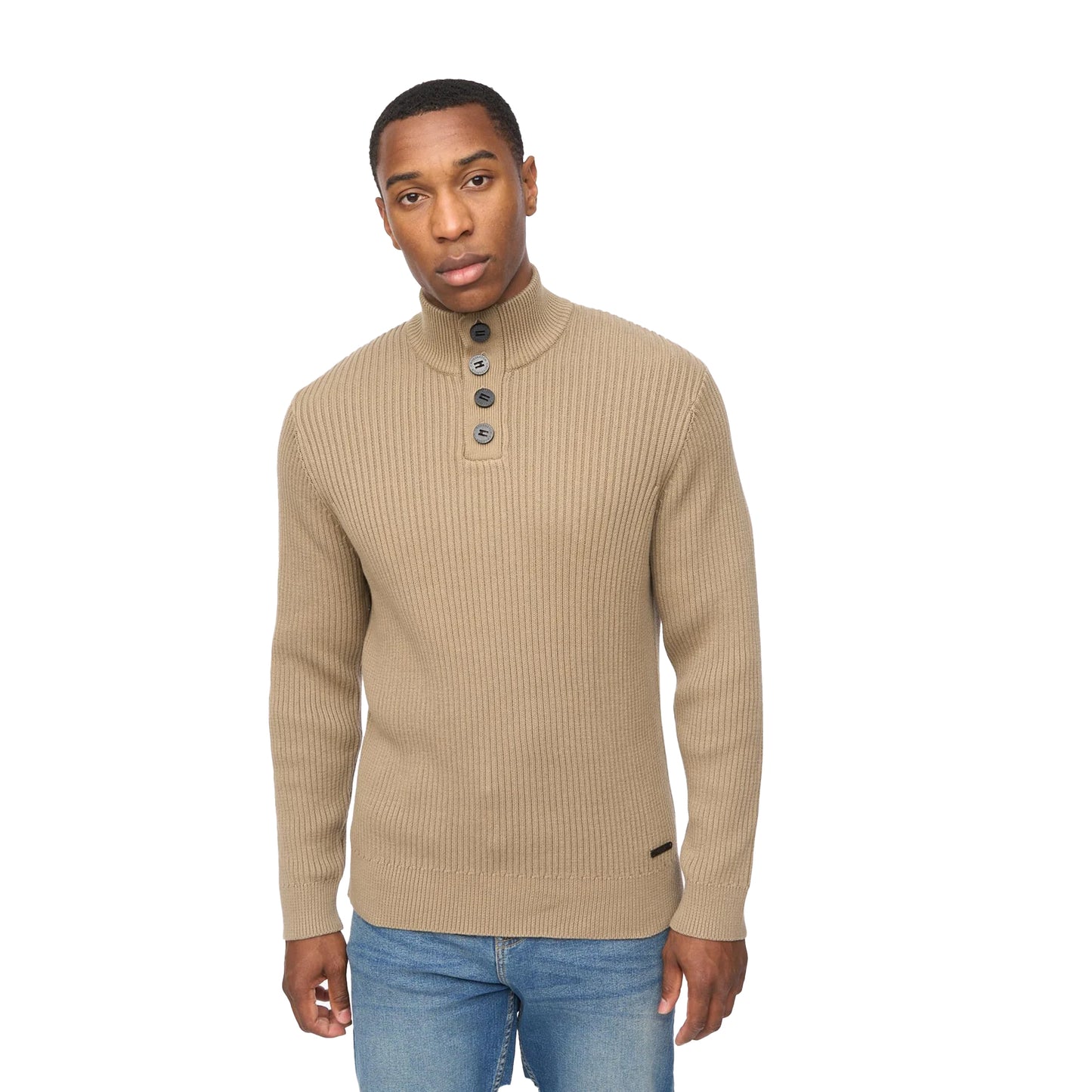 Taupe - Front - Crosshatch Mens Wellburys Chunky Knit Jumper
